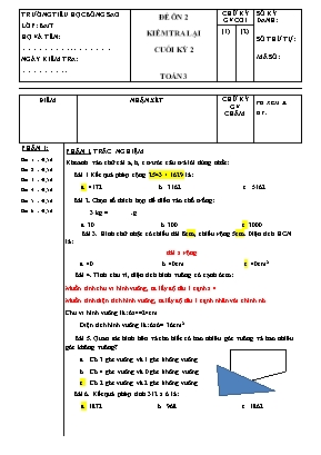 Đề kiểm tra Cuối kỳ II môn Toán Lớp 3 - Trường Tiểu học Bông Sao